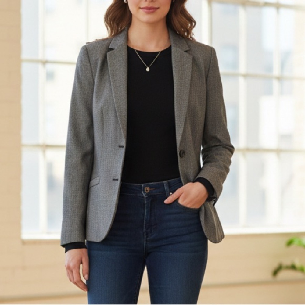 Talbots Gray Wool Blend Two-Button Blazer Jacket Petite 4P
